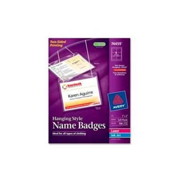 Avery Avery® Hanging Style Name Badges, 3" x 4", Clear, 100/Box 74459